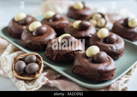 sweet home made easter chocolate donuts Stock Photo