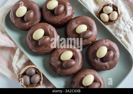sweet home made easter chocolate donuts Stock Photo