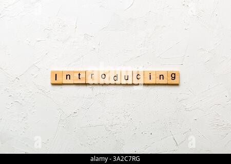 introducing word written on wood block. introducing text on table, concept. Stock Photo
