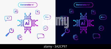 Artificial intelligence icons Ai, brain, tech chip Stock Vector