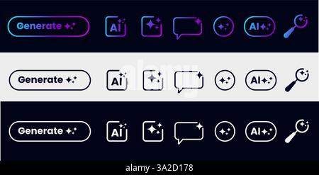 Artificial intelligence icons Ai, microchip, tech chip Stock Vector