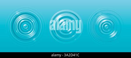 Water ripple circles top view - round aqua blue concentric ripples on calm liquid surface. Tranquil abstract background, clean minimal geometric pattern for relaxing nature inspired graphic design. Stock Vector