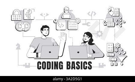 Coding basics banner conceptual illustration Stock Vector
