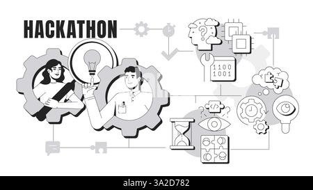 Hackathon banner conceptual illustration Stock Vector
