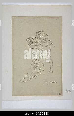 Toulouse-Lautrec captures a couple in a tender embrace, both dressed in theatrical costumes, highlighting the intimate gesture and dramatic flair. Stock Photo