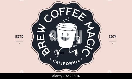 Coffee cup, funny character mascot Stock Vector