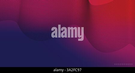 Abstract black wavy lines on dark background, Blue and dark red background with copy space. Modern futuristic simple pattern. Vector illustration Stock Vector