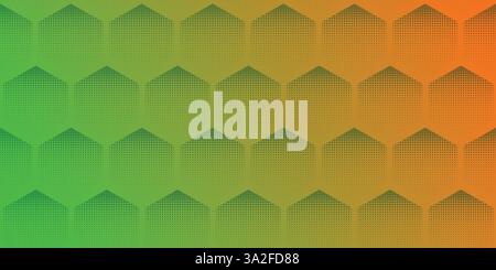 Modern hexagon abstract background. Abstract decoration backdrop, halftone gradients, Green to orange gradient background Stock Vector