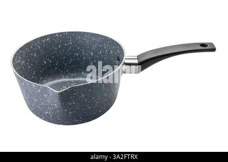 Bucket with nonstick coating with Stone effect, casserole pan dish with handle for milk and sauces isolated on white with clipping path included Stock Photo