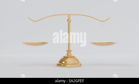 3D model of golden scales of justice on a white background close-up Stock Photo