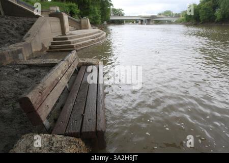 June 12, 2010 - Winnipeg, Manitoba, Canada - The riverwalk is flooded, changes to the use of the floodway have been suggested to make the riverwalk less prone to flooding. Saturday, June 12, 2010. (Credit Image: © Sun/QMI Agency/ZUMAPRESS.com) Stock Photo
