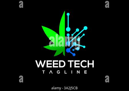 Marijuana Leaf Weed Cannabis Technology Logo Design, Bio Tech Logo, Healthcare Fitness Medicine Logo, Science Pharmacy Lab Logo cbd oil Vector Icon Stock Vector