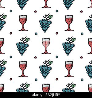 seamless wine pattern. vector doodle illustration with wine and grape. pattern with wine Stock Vector