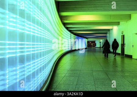 Passage under Essen's main railway station, connects entrances to the city and the main railway station, with the underground station, illuminated, LE Stock Photo