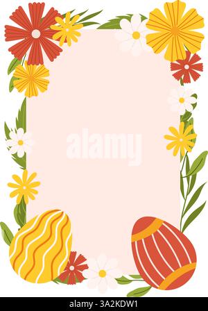 Easter eggs floral frame greeting card template vertical banner social media story Stock Vector