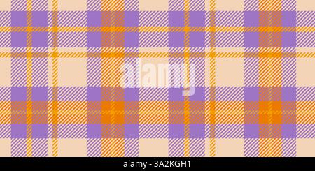 A seamless tartan plaid pattern in vibrant purple and orange tones with beige accents. Perfect for textile design, fashion, backgrounds, and creative Stock Vector