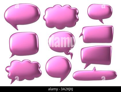 3d style of pink glossy metallic speech bubbles vector set on white background Stock Vector