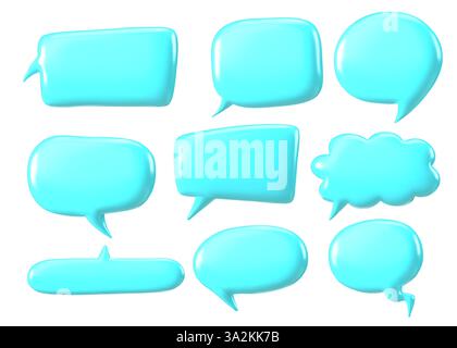 3d style of blue glossy speech bubbles vector set on white background Stock Vector
