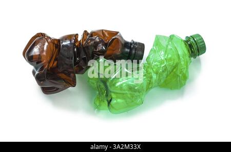 Two crumpled plastic bottles garbage isolated Stock Photo