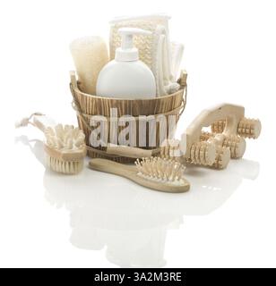 Wooden bathing accessories Stock Photo