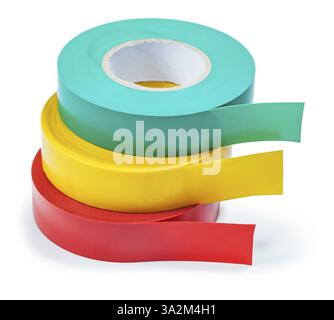 Stack of insulation tape rolls isolated on white Stock Photo