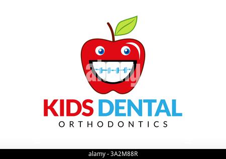 Kids Dental Orthodontics Logo Design, Smiley Face Logo, Apple Teeth Logo, Fun And Funny Logo For Kids, Pediatric Dental Health Clinic Vector Icon Stock Vector