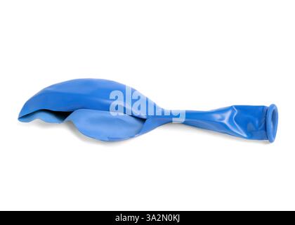 One blue popped balloon isolated on white Stock Photo
