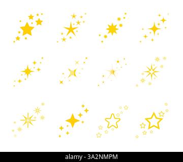 vector set of yellow gold cluster of stars on white background Stock Vector