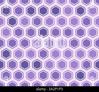 Vector seamless design. Bold rounded hexagons mosaic cells with padding and inner solid cells. Purple color tones. Hexagonal cells. Seamless design. Stock Vector