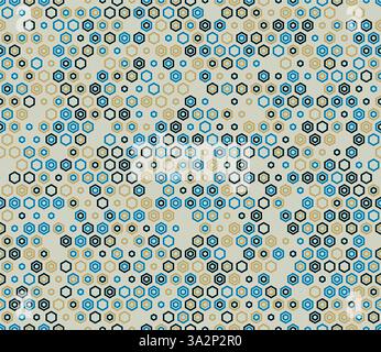 Hexagon geometric shapes background. Plain hexagon frames. Hexagon shapes. Multiple tones color palette. Seamless pattern. Stock Vector