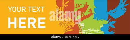 Colourful banner with various tropical animals. Flat 2d horizontal banner. Vector illustration for National Wildlife Week. Stock Vector
