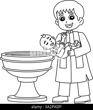 Baptism Boy and Priest Isolated Coloring Page Stock Vector Image & Art ...