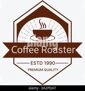 Vintage Logo Design with Coffee Cup and Banner in Hexagon. Stock Vector