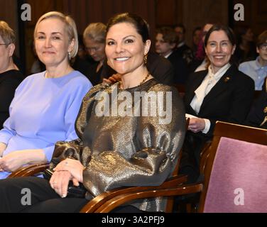 Stockholm, Sweden. 13th Mar, 2025. Crown Princess Victoria attends when the Estonian School in Stockholm, founded on March 15, 1945, celebrates its 80th anniversary with a school concert at the Stockholm Concert Hall in Stockholm, Sweden on march 13, 2025.Photo: Jonas Ekströmer/TT/Code 10030 Credit: TT News Agency/Alamy Live News Stock Photo