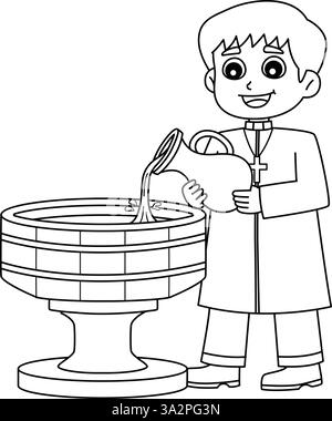 Baptism Priest Pouring Holy Water Coloring Page Stock Vector Image ...