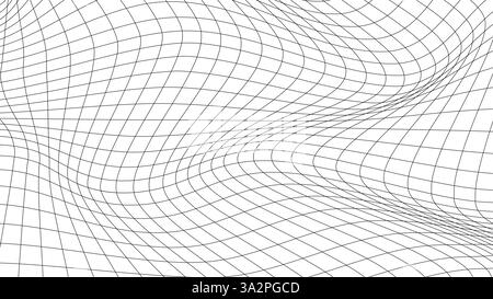 Distorted wave monochrome texture. dynamical rippled surface. Vector mesh grid pattern of lines Stock Vector
