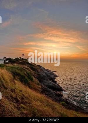Sunset View from Promthep cape on the sea, Phuket, Thailand Stock Photo