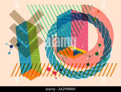 Colorful geometric shapes. Object in trendy riso graph design. Geometry elements abstract risograph print texture style. Stock Vector