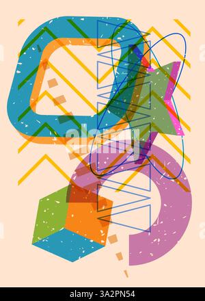 Colorful geometric shapes. Object in trendy riso graph design. Geometry elements abstract risograph print texture style. Stock Vector