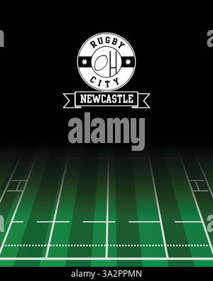 Newcastle Concept for Rugby City white Stamp with Green Field Background, abstract illustration image Stock Vector