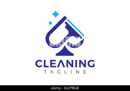 The Best Cleaning Logo Design With Luxury Ace Of Spade Shape, Aces Logo, luxury cleaning service logo design with sparkle stars, Suitable logo clean Stock Vector