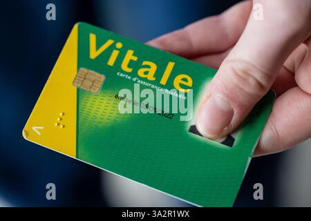 Paris,  France - March 13, 2025 : Vitale card. Card of social security system of France Stock Photo
