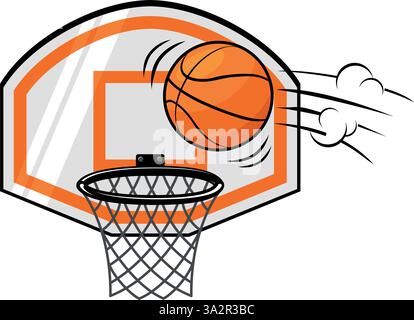 Basketball ball flies into the ring. Accurate throw into the basket of the basketball backboard. Vector on a transparent background Stock Vector