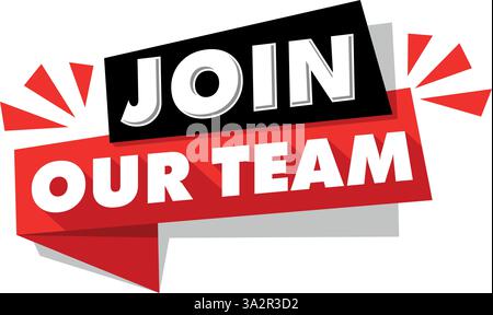Join Our Team lettering on red ribbon. Job vacancy. We are Hiring Badge. Business Recruiting Concept. Vector template on transparent background Stock Vector