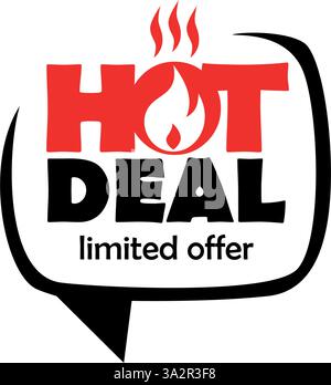 Hot Deal promotion sticker. Flat fire banner, price tag, hot deal, sale, offer, price. Vector on transparent background Stock Vector