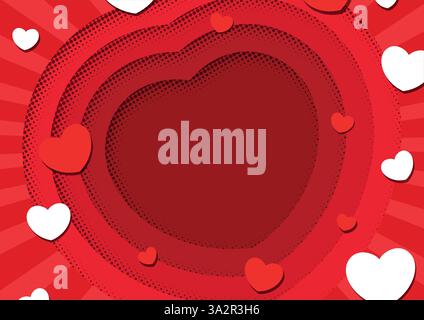 Red background with hearts and copy space for you text. Template decoration for Valentine's day, wedding, invitation,  greeting card, print, invitatio Stock Vector