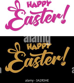 Happy Easter greeting card title. Capital letter in the form of an Easter bunny, egg. Funny writing for greeting card, invitation design. Vector on tr Stock Vector