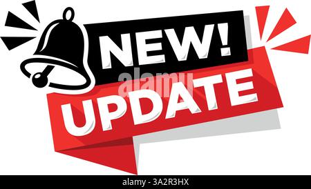 Modern label  New Update with bell. Banner with notification bell, announcement for new update. Vector on transparent background Stock Vector