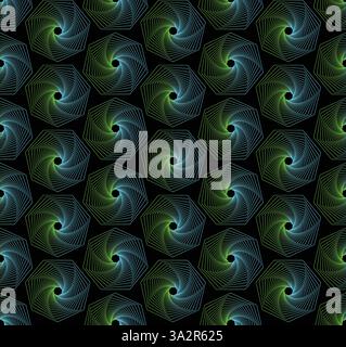 Geometric heptagon green blue pattern Stock Vector