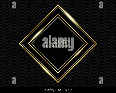 Abstract modern luxury black cube layers with golden shiny border waves background vector with shadow Stock Vector